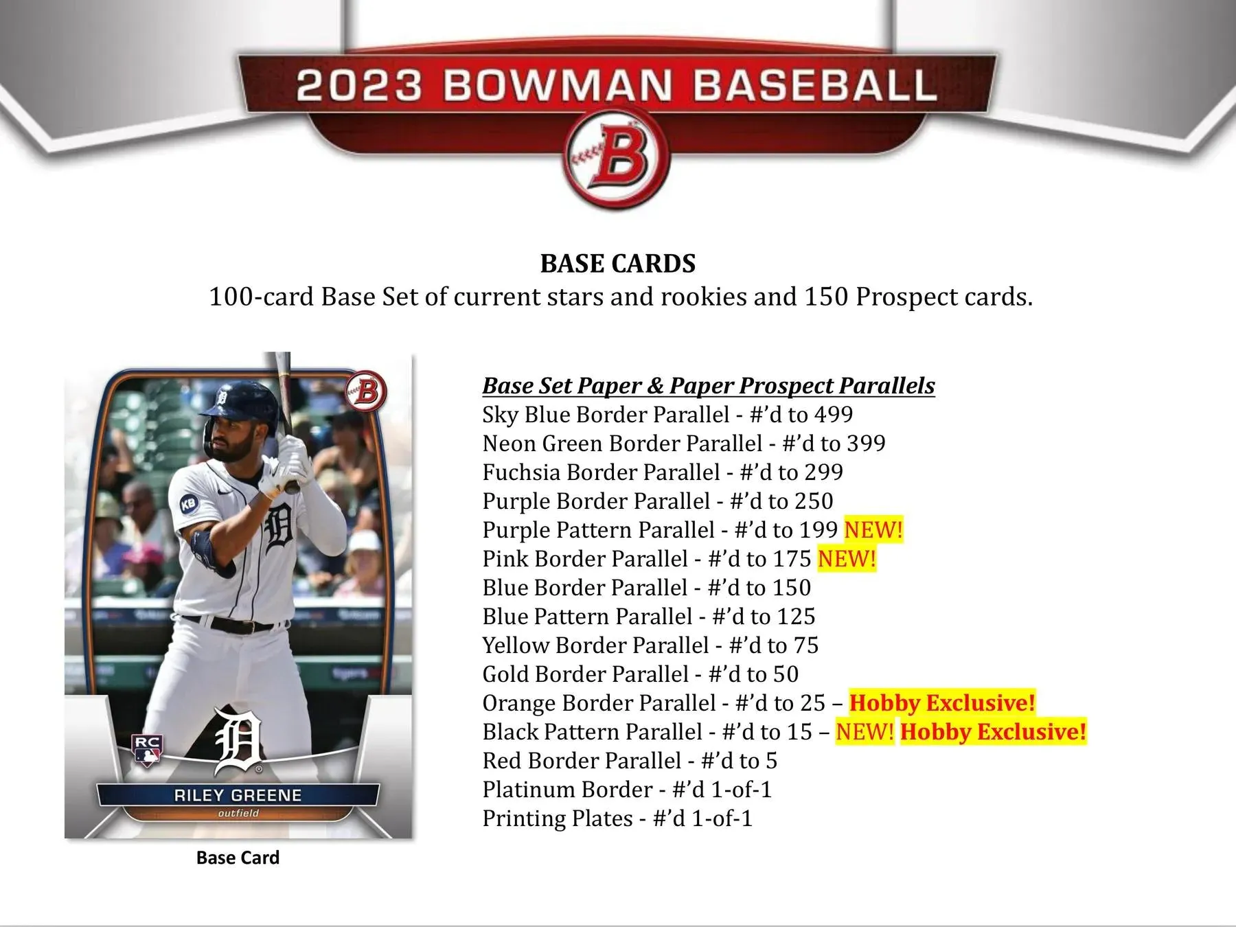 2023 Bowman Baseball Hobby Box 24 Packs Per Box, 10 Cards Per Pack