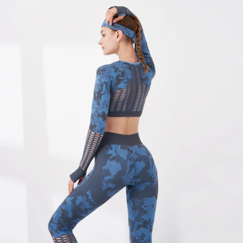 2pcs Sets Camouflage Seamless Slim Sportwear Crop Top   Leggings SO080003