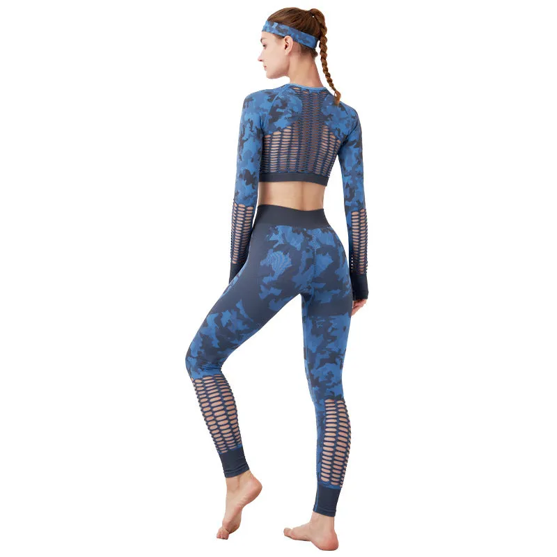 2pcs Sets Camouflage Seamless Slim Sportwear Crop Top   Leggings SO080003