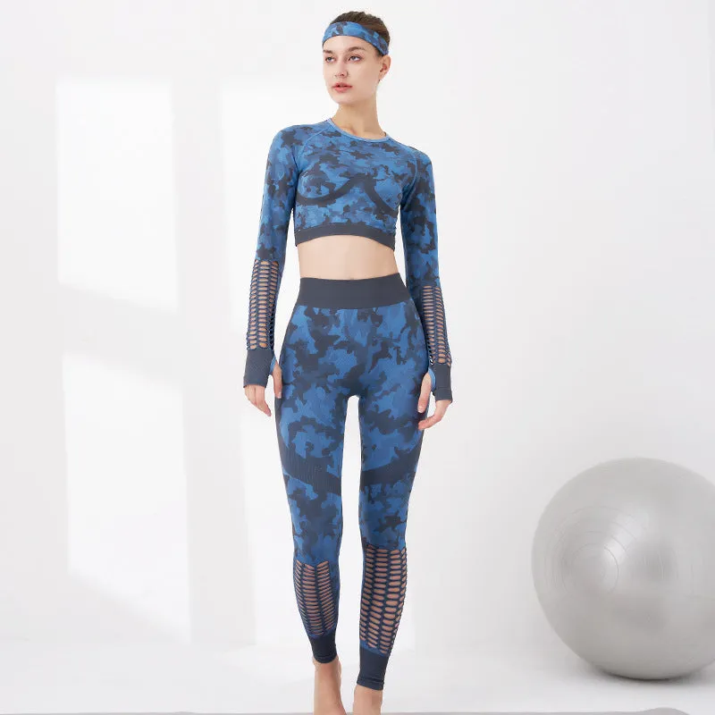 2pcs Sets Camouflage Seamless Slim Sportwear Crop Top   Leggings SO080003