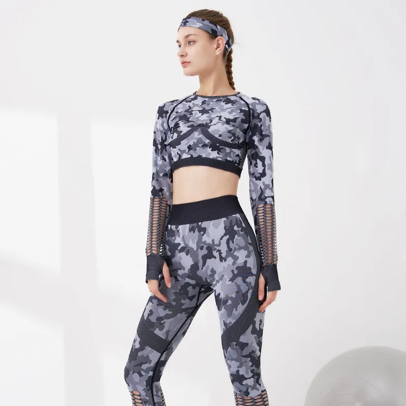 2pcs Sets Camouflage Seamless Slim Sportwear Crop Top   Leggings SO080003