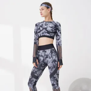 2pcs Sets Camouflage Seamless Slim Sportwear Crop Top   Leggings SO080003