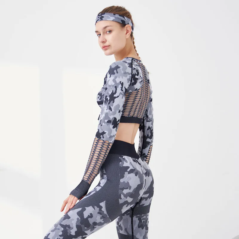 2pcs Sets Camouflage Seamless Slim Sportwear Crop Top   Leggings SO080003