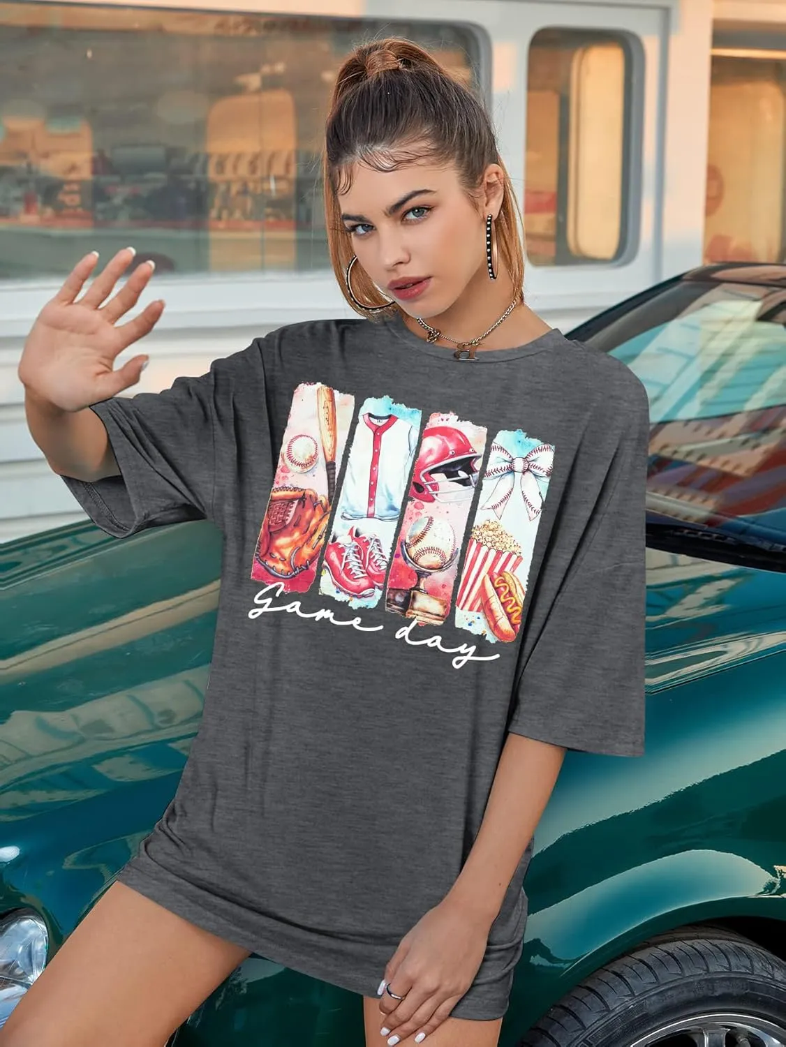 Baseball Mom T-Shirt Women Letter Print Funny Baseball Graphic Tees Tops Short Sleeve Casual Tee