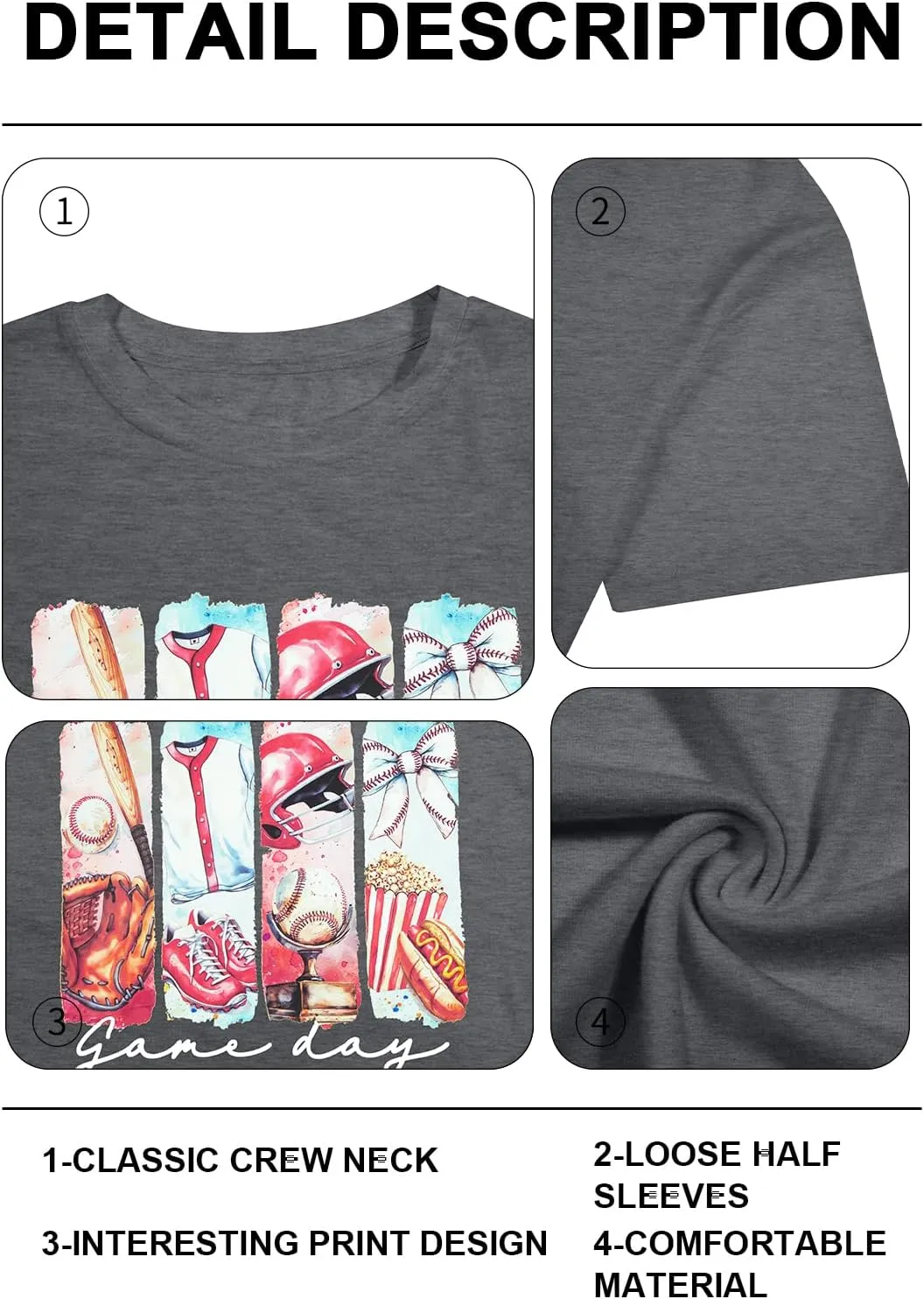 Baseball Mom T-Shirt Women Letter Print Funny Baseball Graphic Tees Tops Short Sleeve Casual Tee