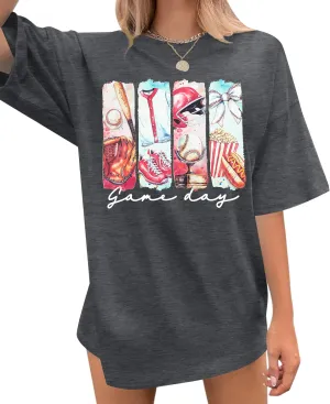 Baseball Mom T-Shirt Women Letter Print Funny Baseball Graphic Tees Tops Short Sleeve Casual Tee