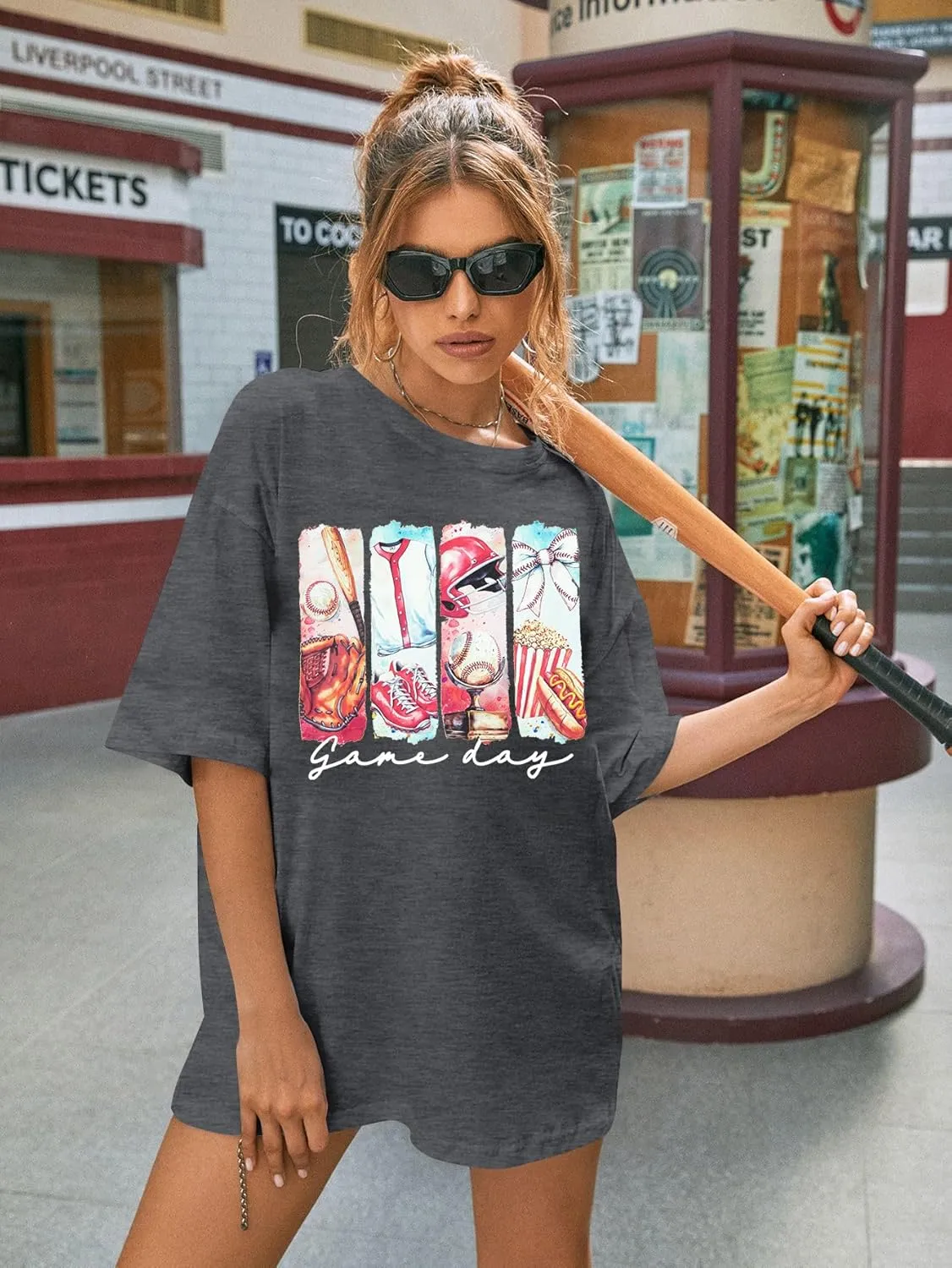 Baseball Mom T-Shirt Women Letter Print Funny Baseball Graphic Tees Tops Short Sleeve Casual Tee