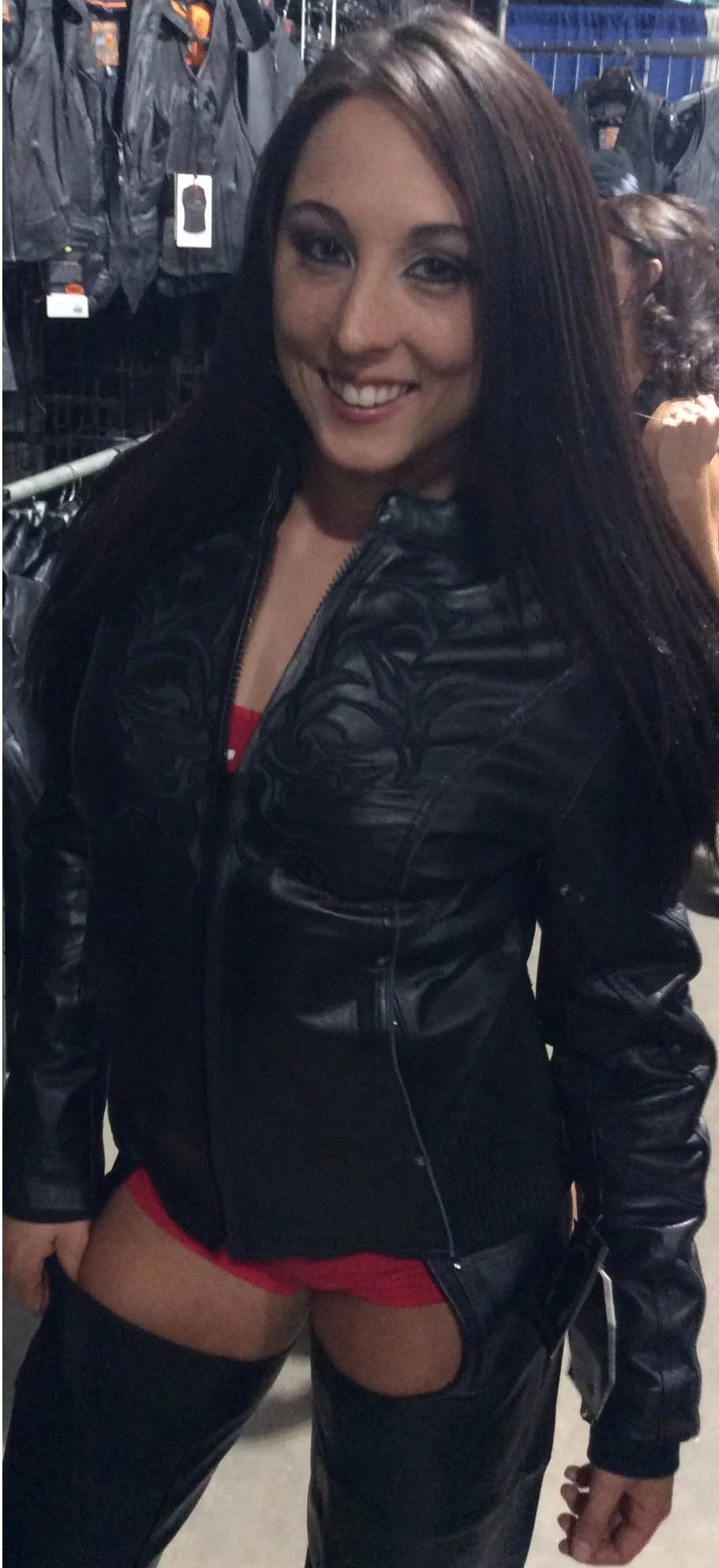 BLACK ML2066 Women's 3/4 Black Leather Hoodie Jacket with Reflective Tribal Design