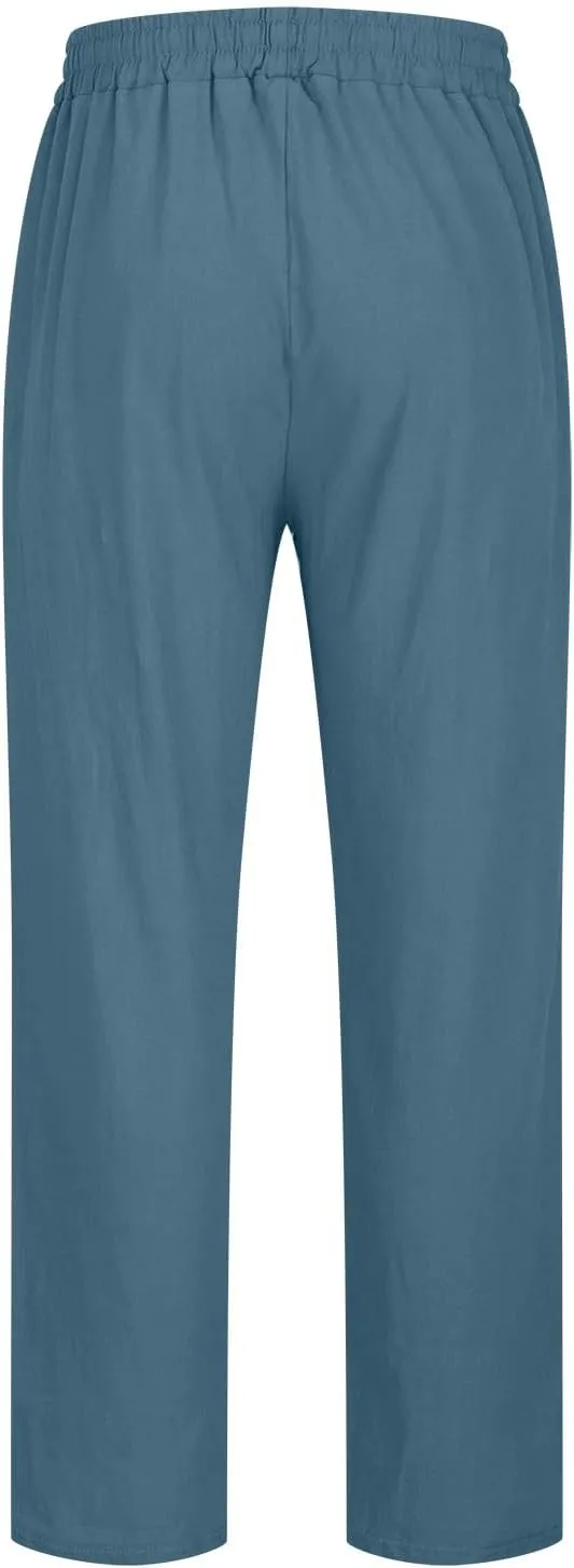 Hiking Pants Men,Man's Summer Lightweight Long Work Pants Casual Comfort Fit Drawstring Trousers Mens Beach Clothes