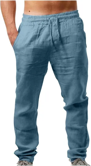 Hiking Pants Men,Man's Summer Lightweight Long Work Pants Casual Comfort Fit Drawstring Trousers Mens Beach Clothes