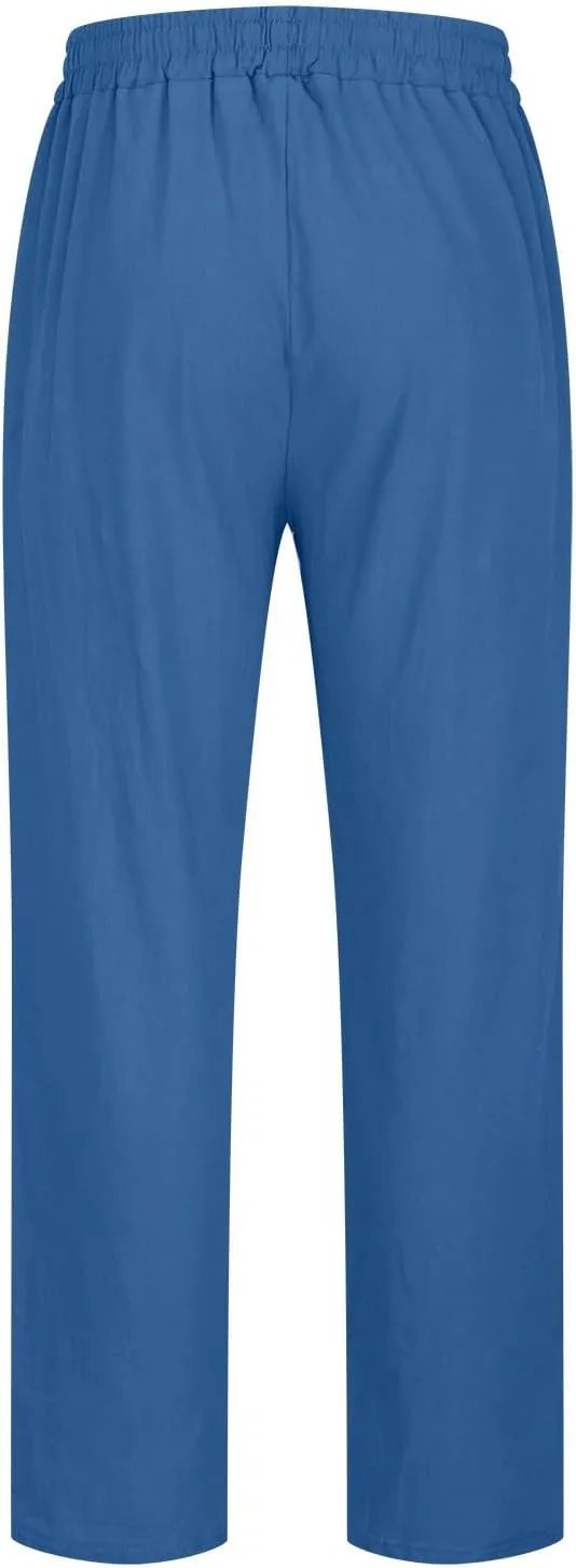 Hiking Pants Men,Man's Summer Lightweight Long Work Pants Casual Comfort Fit Drawstring Trousers Mens Beach Clothes