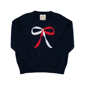 Isabelle's Intarsia Sweater - Nantucket Navy with Richmond Red & Worth Avenue White Bow Intarsia