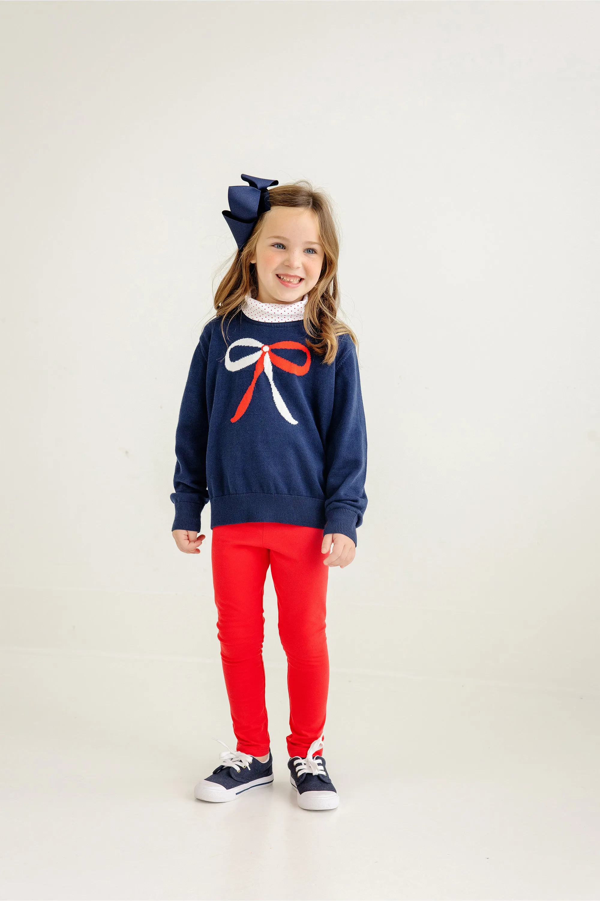 Isabelle's Intarsia Sweater - Nantucket Navy with Richmond Red & Worth Avenue White Bow Intarsia