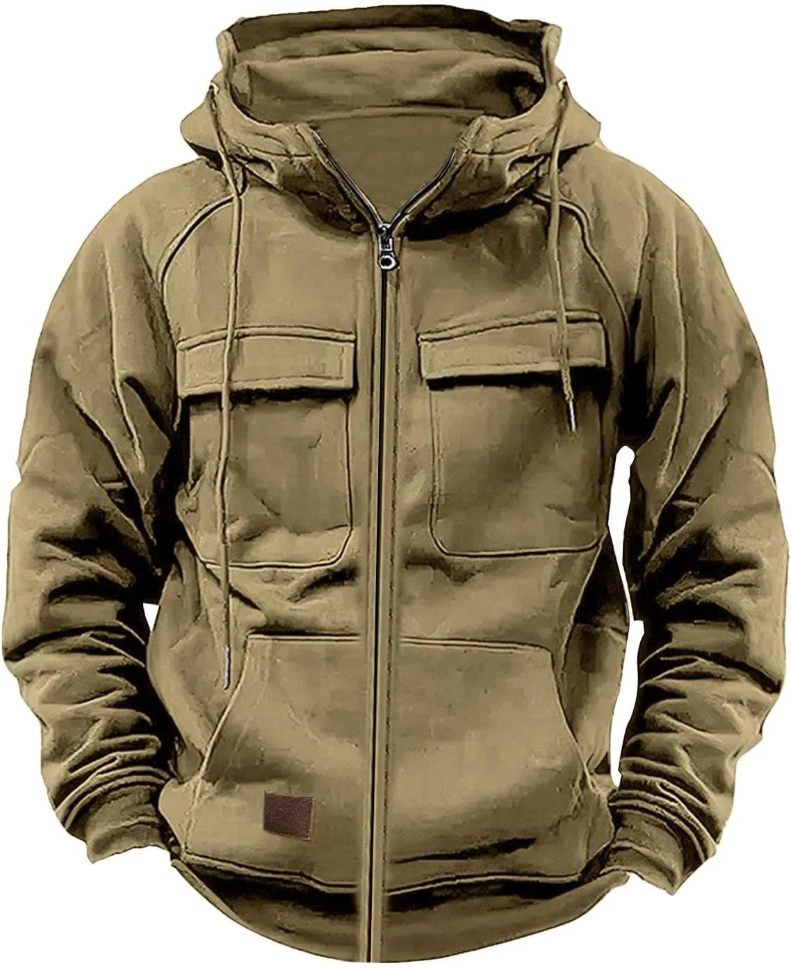 LCMTWX Mens Sweatshirt Winter Vintage Long Sleeve Hoodie Half Zipper Hooded Sweatshirt Top Workwear Multi Pocket Outdoor