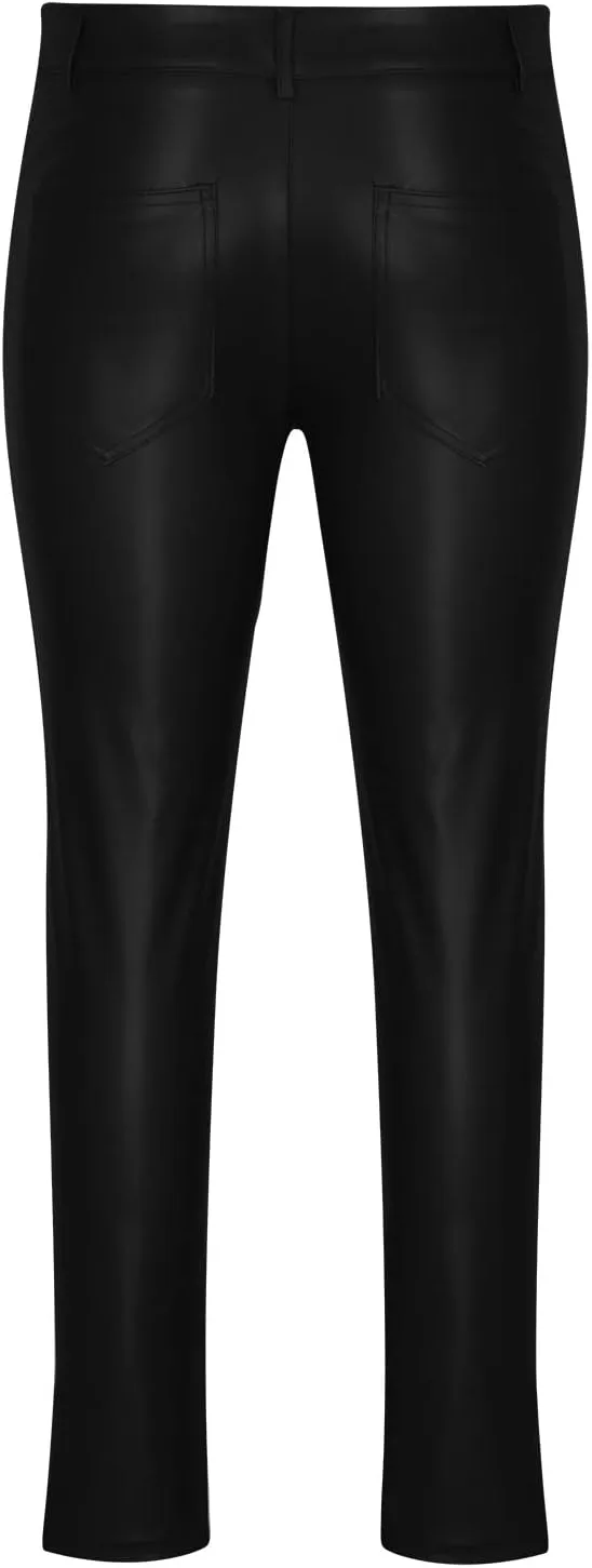 Mens Steampunk PU Pants Stretchy Biker Pants Retro Motocycle Slim Fit Trousers Stretch Biker Pants Vintage Goth Trouser