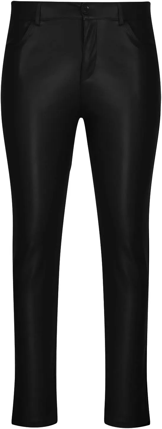 Mens Steampunk PU Pants Stretchy Biker Pants Retro Motocycle Slim Fit Trousers Stretch Biker Pants Vintage Goth Trouser