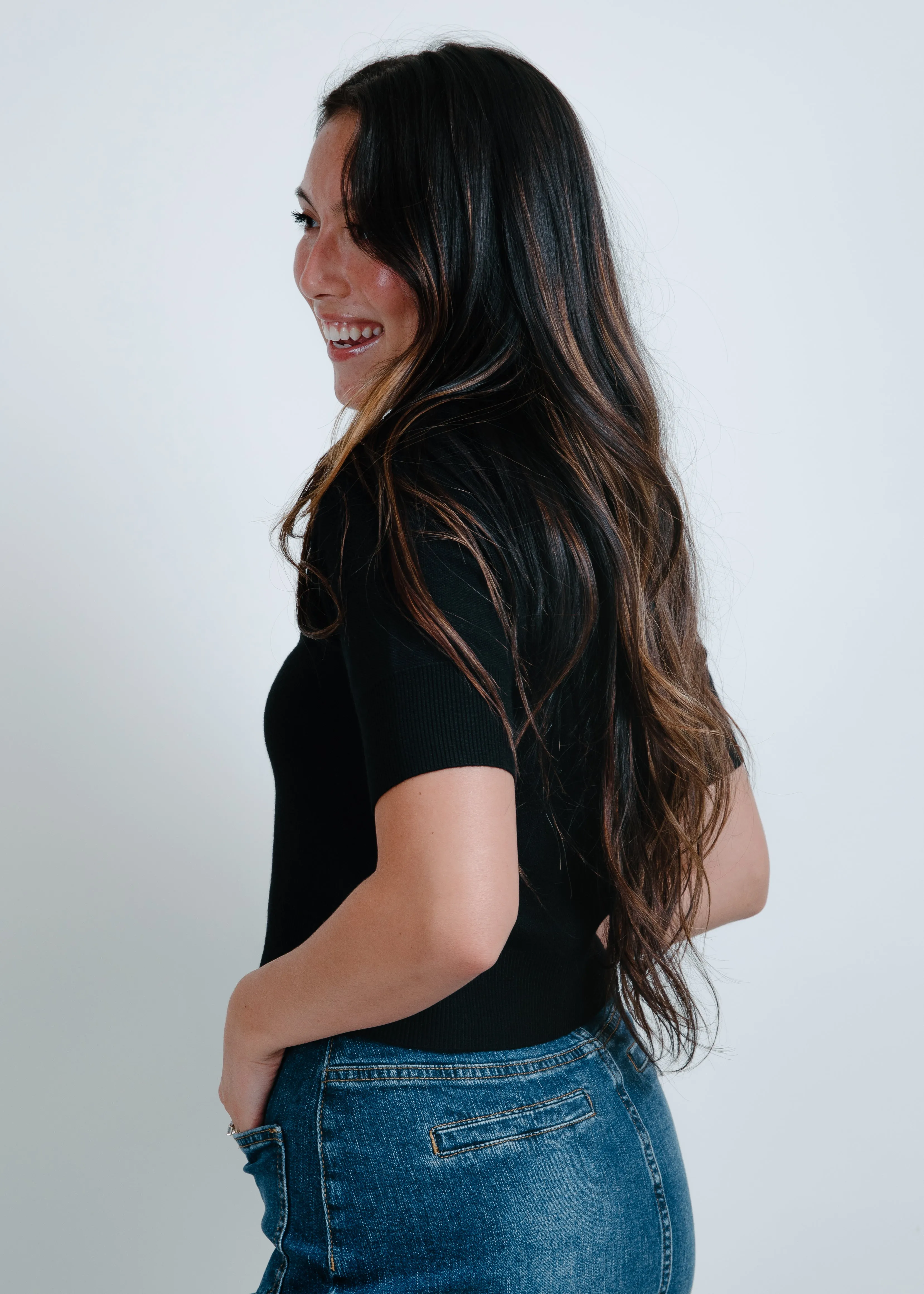 Molly Short Sleeve Sweater - Black