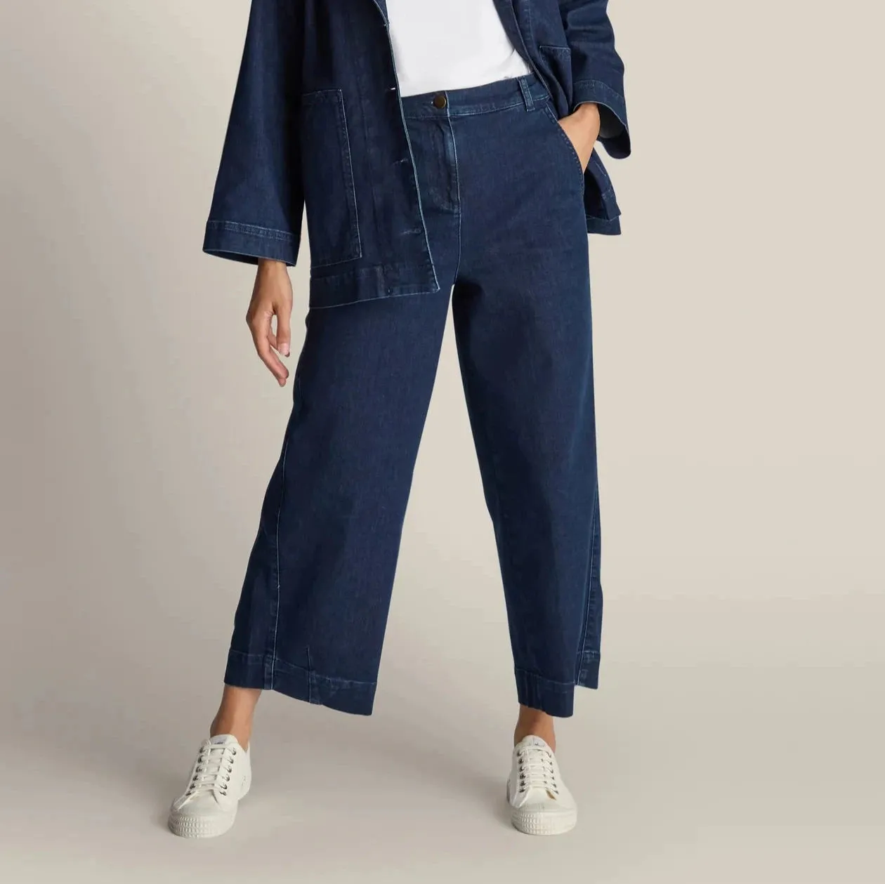 Stretch Denim Barrel Leg Trouser