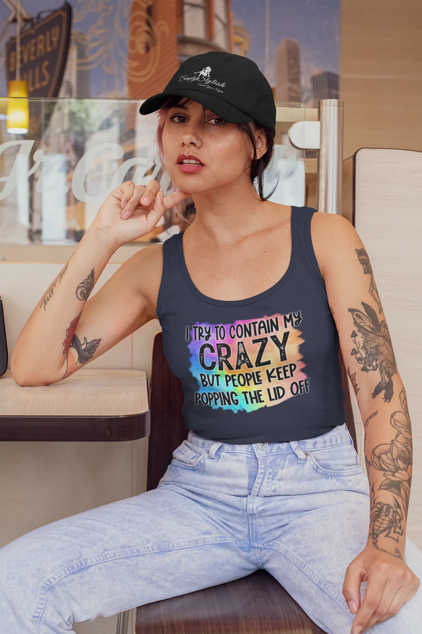 Warning: My Crazy Might Spill Over! Playful Graphic Tank Top