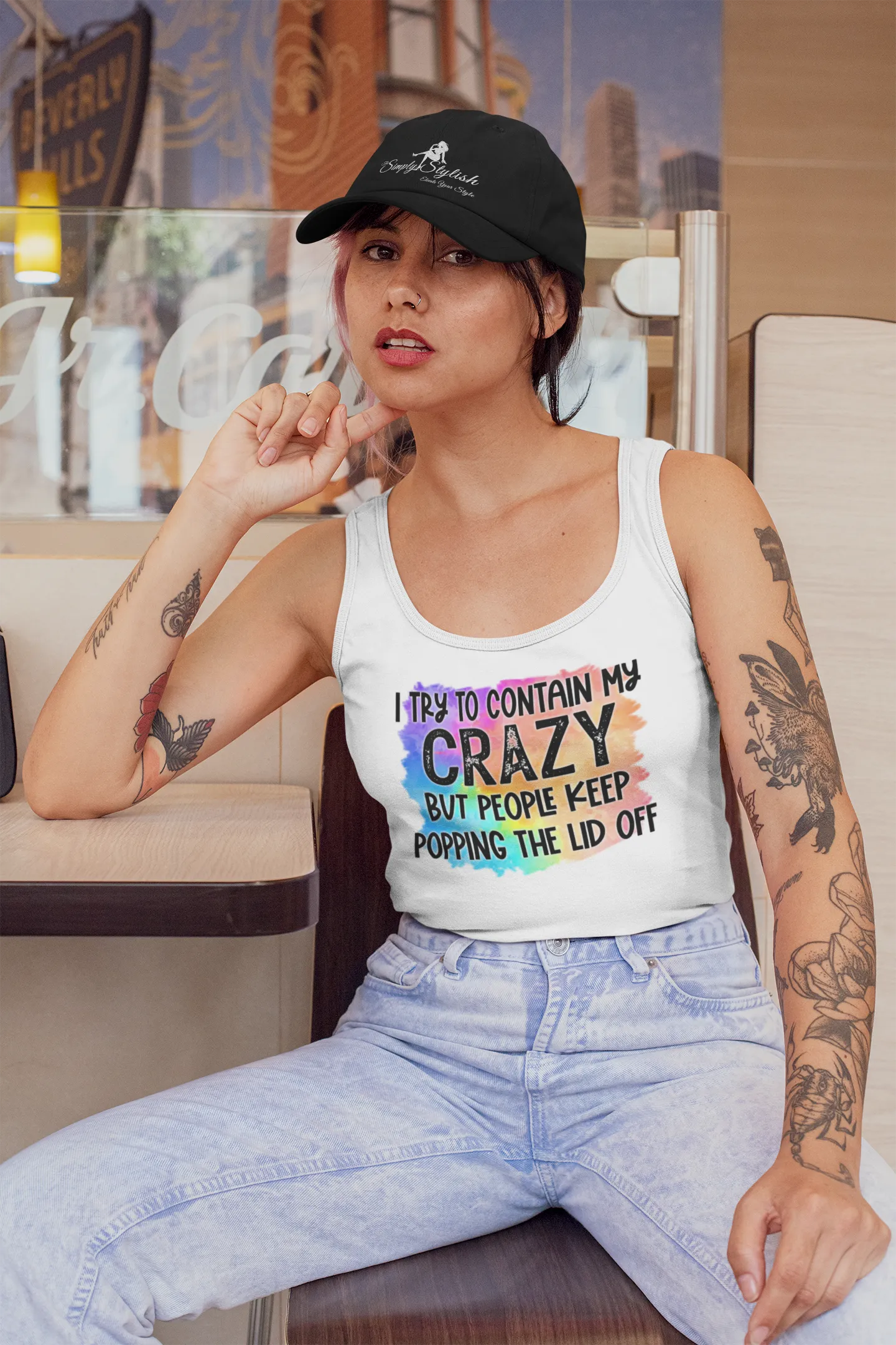 Warning: My Crazy Might Spill Over! Playful Graphic Tank Top